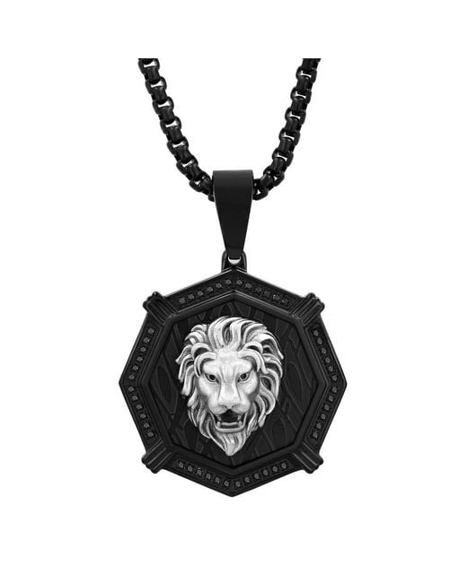Robert Alton Black 1/4Ctw Diamond Stainless Steel With Finish Lion Pendant for men