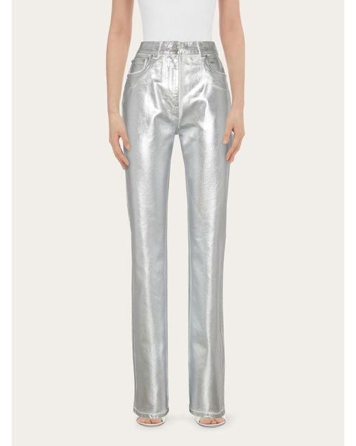 Ferragamo White Laminated 5 Pocket Trouser, Brand Size 38 Us