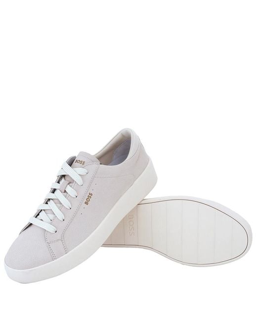Boss Natural Tumbled-Leather Trainers, Brand Size 40 Us for men