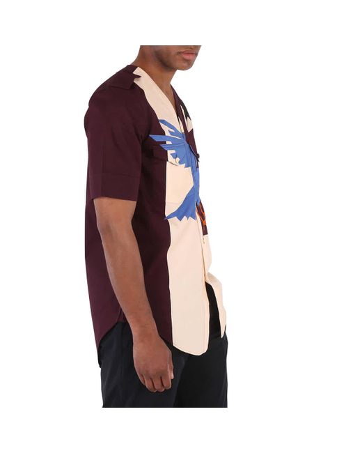 Burberry Purple Bird Geo Print Short Sleeve Cotton Shirt for men