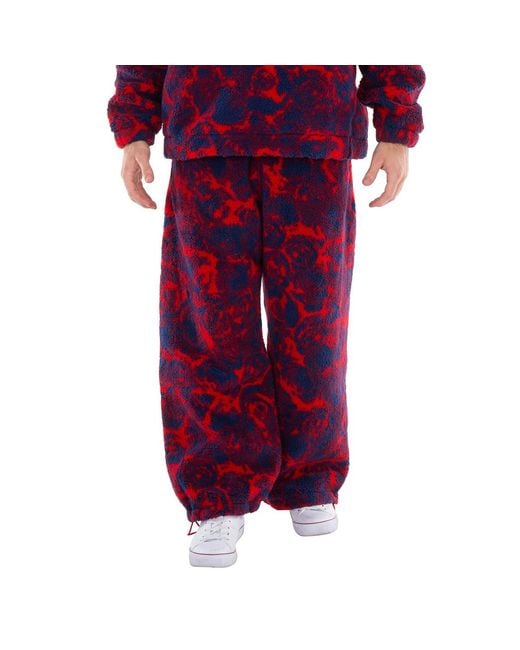Burberry Red Rose Print Fleece Trousers for men