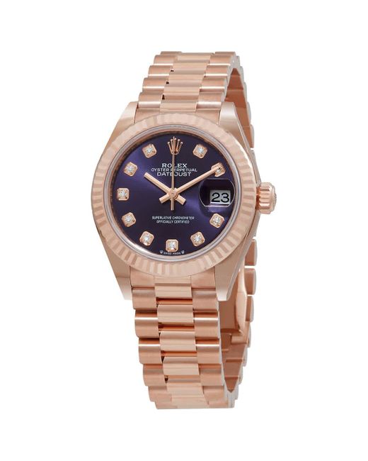 Rolex Multicolor Lady Datejust 28 Automatic Diamond Purple Dial Watch