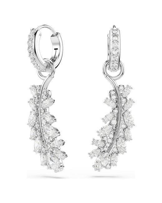 Swarovski Metallic Vienna Earrings, Mixed Cuts, Feather, Rhodium Plated