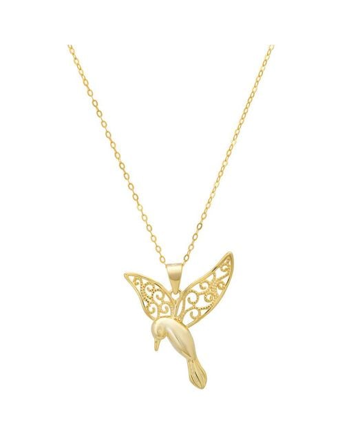 Kylie Harper Metallic 14K Over Vintage Filigree Hummingbird Pendant Necklace