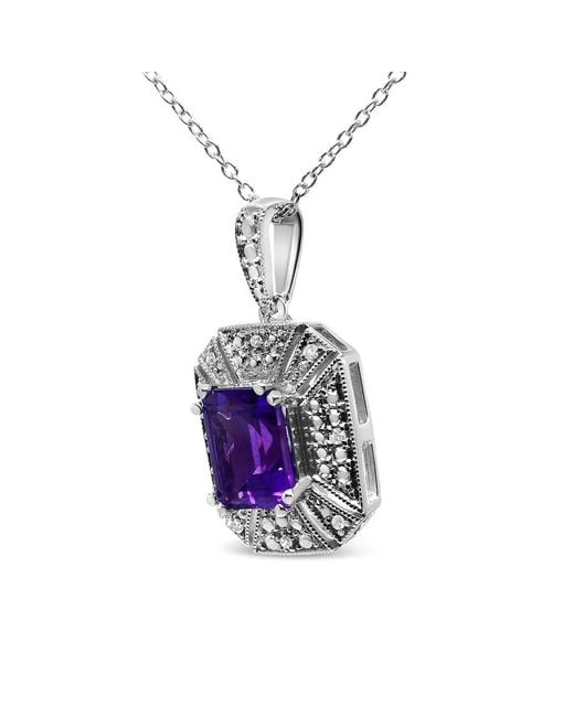 Haus of Brilliance Blue 925 Sterling Amethyst And Diamond Accent Art Deco Style 18" Pendant Necklace (I-J Color, I1-I2 Clarity)