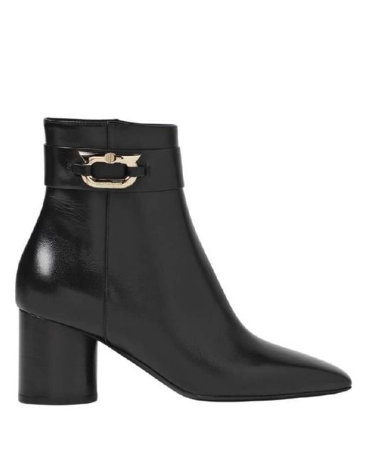 Ferragamo Black Placida Gancini Ornament Anke Boots