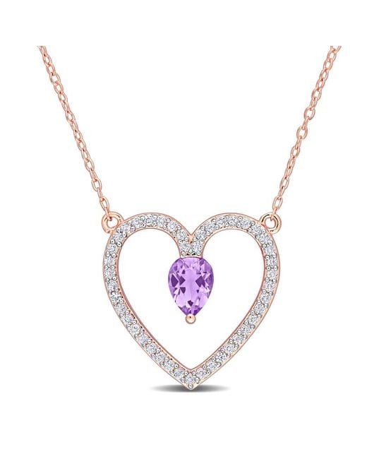 Amour Metallic 1 1/8 Ct Tgw Amethyst And Topaz Open Heart Pendant With Chain