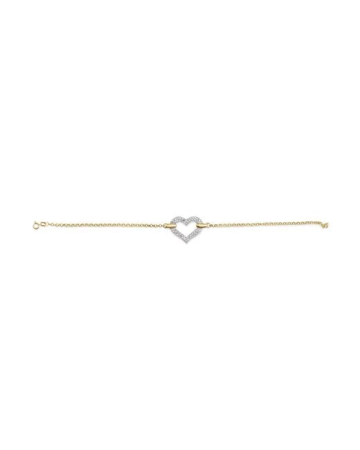 Haus of Brilliance Metallic 10K Two Tone 1/4 Cttw Diamond Encrusted Heart Charm 7" Bracelet (H-I Color, I1-I2 Clarity)
