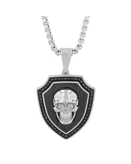 Robert Alton Metallic 1/2Ctw Diamond Stainless Steel With & Finish Skull Pendant for men