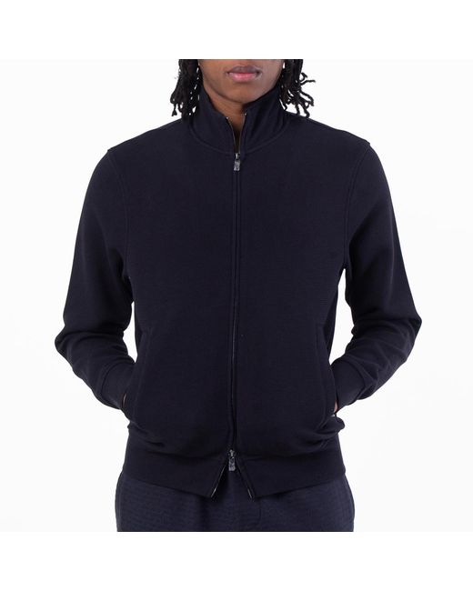Emporio Armani Blue Waffle Jersey Full-Zip Sweatshirt for men