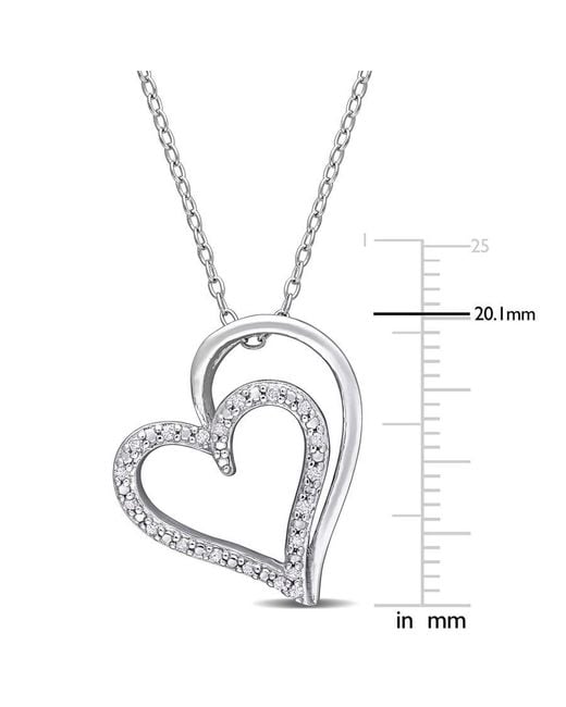 Amour Metallic 1/10 Ct Tdw Diamond Double Heart Pendant With Chain