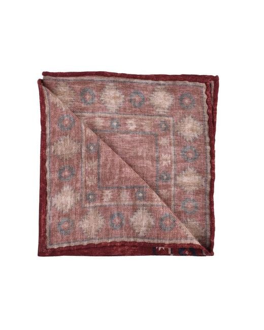 Brunello Cucinelli Red Wool Patterned Pocket Square, One Size for men