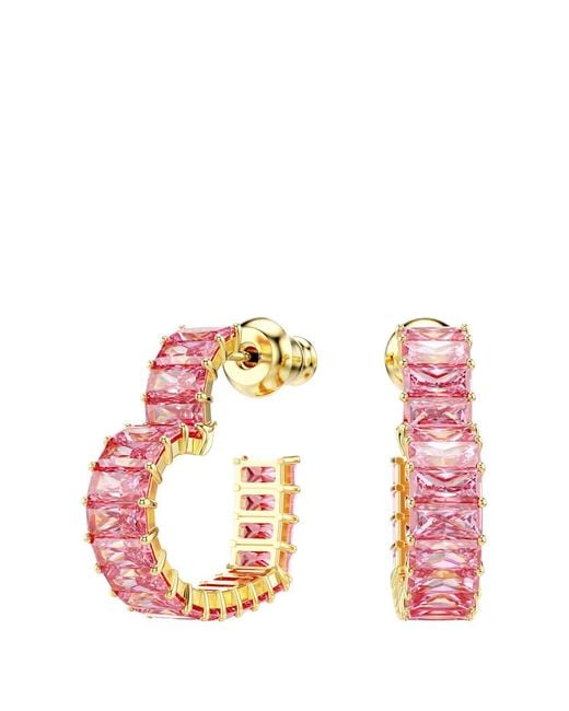 Swarovski Pink Matrix Baguette Cut Heart Hoop Earrings