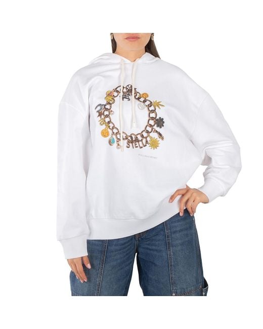 Stella McCartney White Cotton Bracelet-Print Hooded Sweatshirt