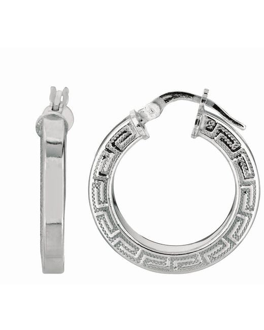 Tresorra Metallic Sterling Greek Key Hoop Earrings