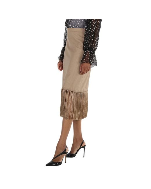 Burberry Natural Ladies Pecan Melange High-Waist Fring-Hem Wool And Cashmere Skirt, Brand Size 2 (Us
