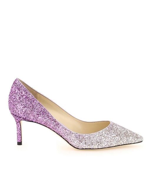 Jimmy Choo Pink Romy 60 Glitter Pointy Toe Pumps, Brand Size 34 Us