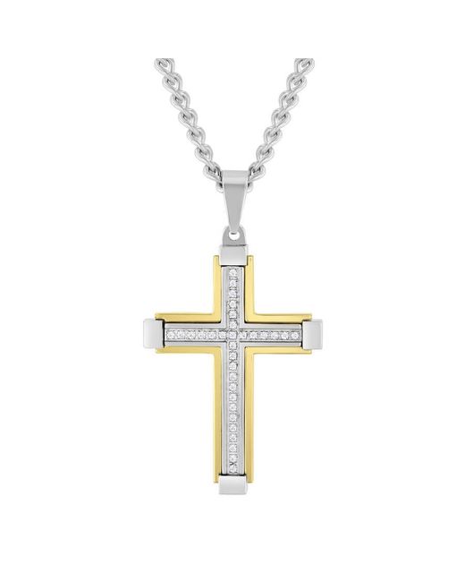 Robert Alton Metallic 1/6Ctw Diamond Stainless Steel Finish Cross Pendant for men