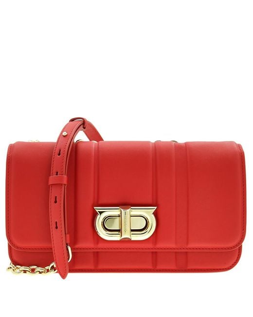 Ferragamo Red Twist Lock Gancini Shoulder Bag