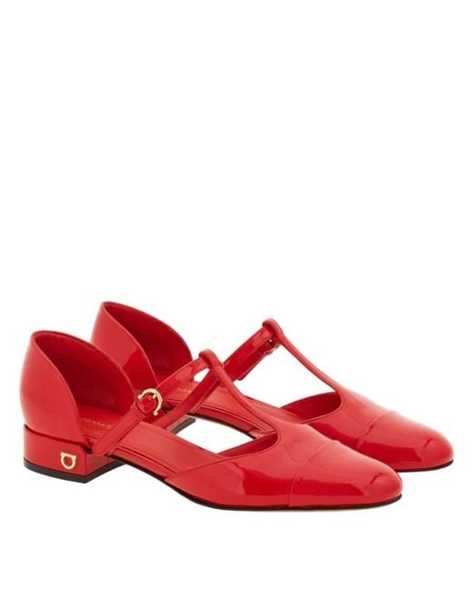 Ferragamo Red Patent Leather T-Strap Ballet Shoe