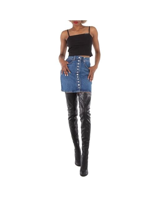 T By Alexander Wang Blue Snap Front High-Waisted Denim Skirt