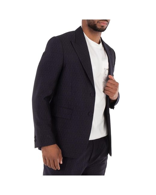 Fendi Blue Ff Motif Long Sleeve Wool Jacket, Brand Size 50 (Us for men