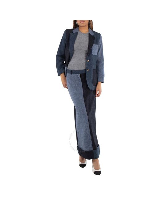 Thom Browne Blue Ladies Patchwork Donegal Tweed Blazer, Brand Size 36 (Us