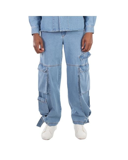 Gcds Blue Cotton Denim Ultracargo Pants, Waist for men