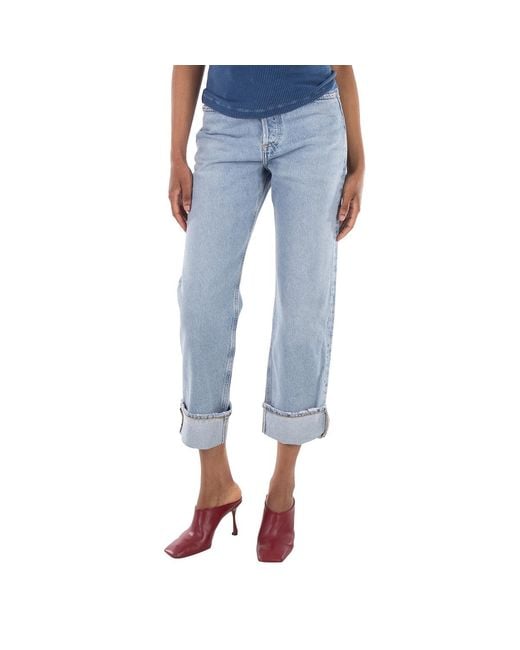 Agolde Blue Marbled Fran Low Slung Straight Jeans