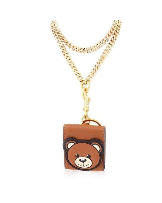 Moschino Brown Leather Teddy Bear Keychain Pouch