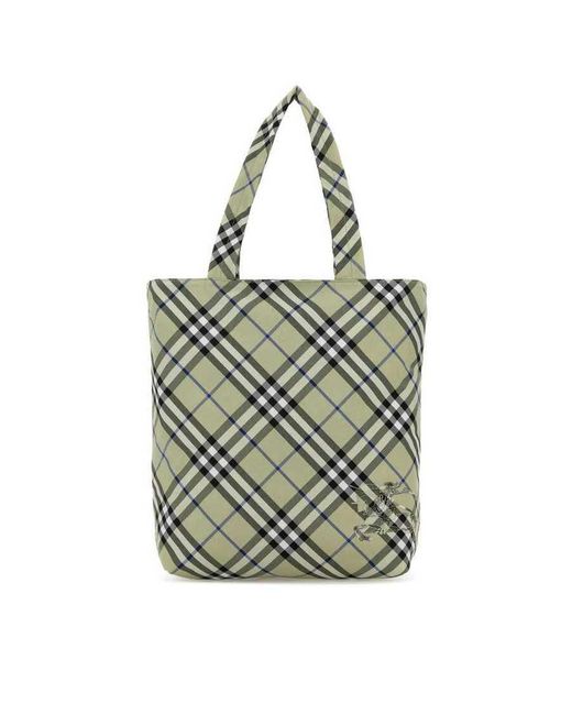 Burberry Gray Embroidered Canvas Check Shopping Bag Lichen Borse A Mano for men