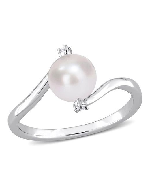 Amour White 7-7.5Mm Freshwater Cultured Pearl And Created Sapphire Bypass Ring