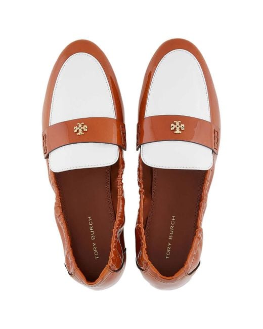 Tory Burch Brown Patent Leather Logo Ballet Loafers