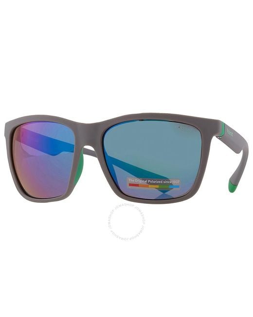 Polaroid Blue Polarized Green Rectangular Sunglasses Pld 2126/s 03u5/5z 57 for men