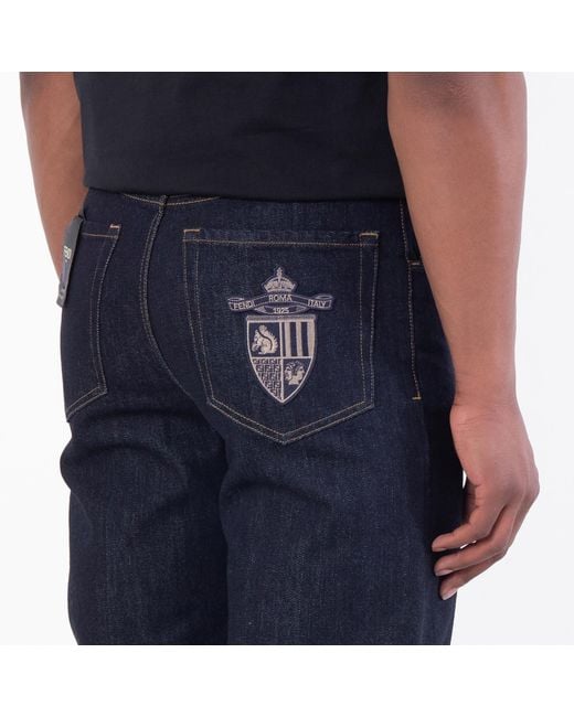 Fendi Blue Long Denim Straight-Cut Jeans, Waist for men