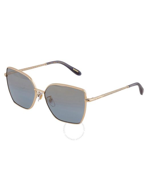 Chopard Metallic Blue Mirror Gold Butterfly Sunglasses Schf76v 300g 59