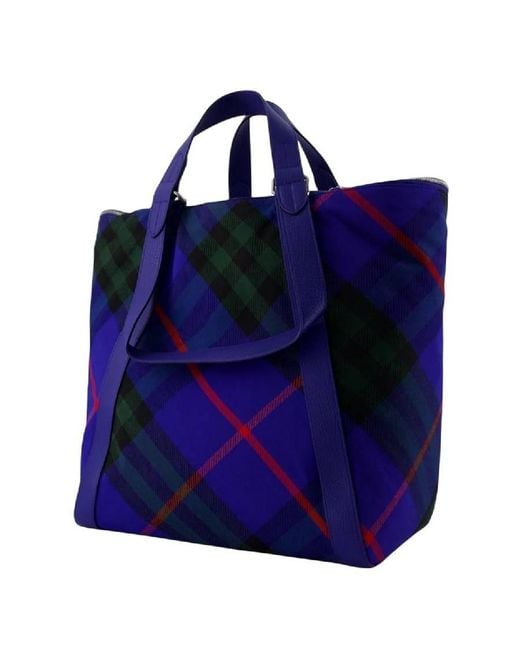 Burberry Blue Check Print Adjustable Shoulder Straps Tote Bag for men