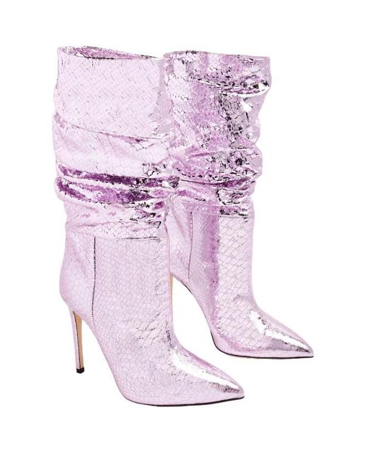 Paris Texas Purple Python-Embossed Slouchy Stiletto Boots