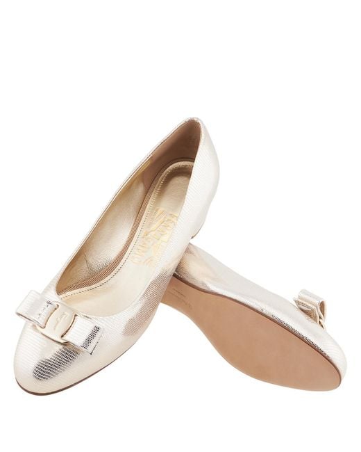 Ferragamo Natural Ferragamo Ladies Vara Bow Metallic Pumps