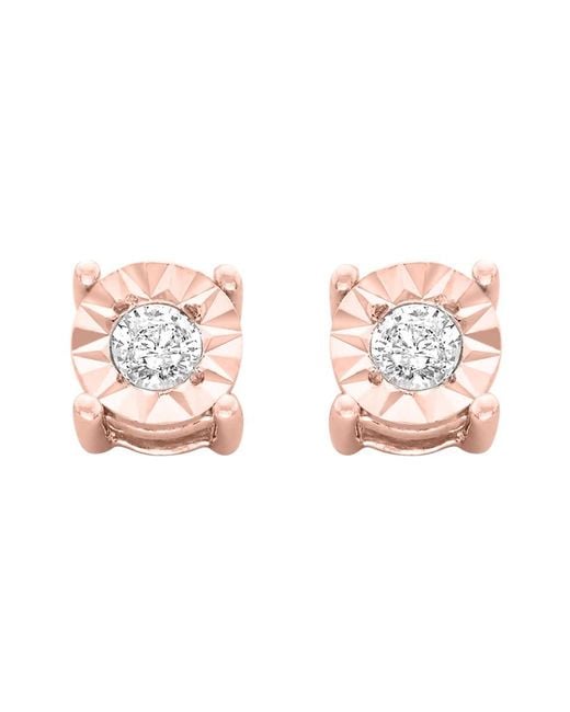 Haus of Brilliance Pink 10k Re-gold Plated Sterling Silver 1/10ct. Tdw Round-cut Diamond Miracle-plated Stud Earrings