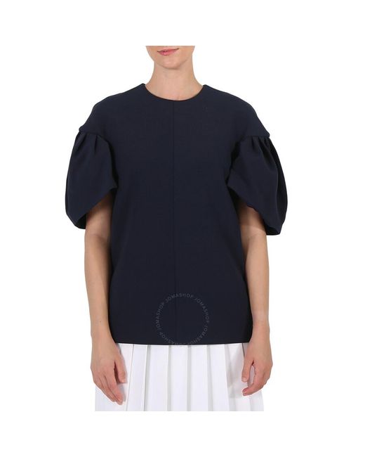 Victoria Beckham Blue Knit Tops Navy Tuck Sleeve Top