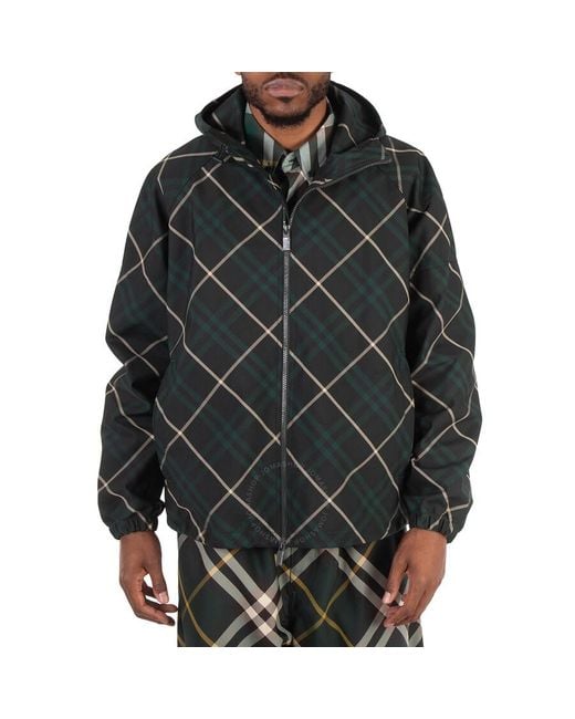 Burberry Green Check Hooded Zip-Up Jacket for men