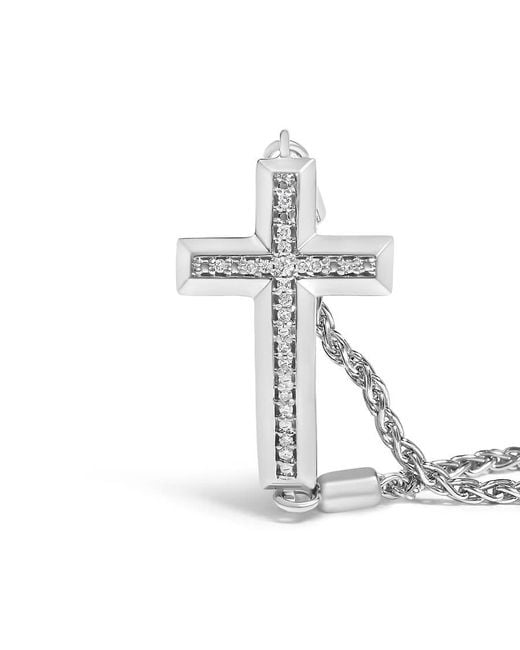 Haus of Brilliance Metallic 925 Sterling Diamond Accent Cross Bolo Bracelet (I-J Color, I1-I2 Clarity)