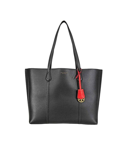 Tory Burch Perry Triple Black Leather Tote Bag