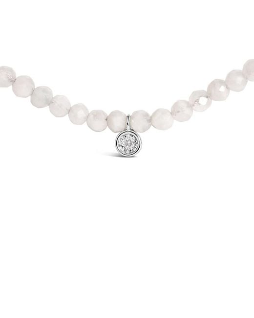 Haus of Brilliance Metallic Sterling Moonstone Bead Station Necklace With Diamond Accent