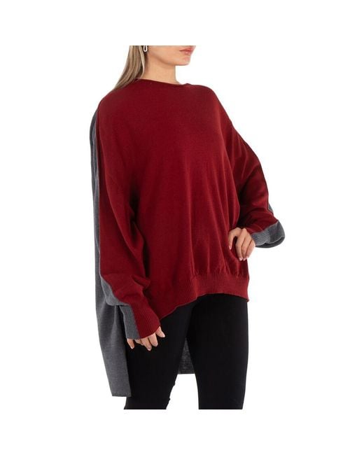 Y's Yohji Yamamoto Red Two-Tone Wool Blend Fine-Knit Jumper, Brand Size 2