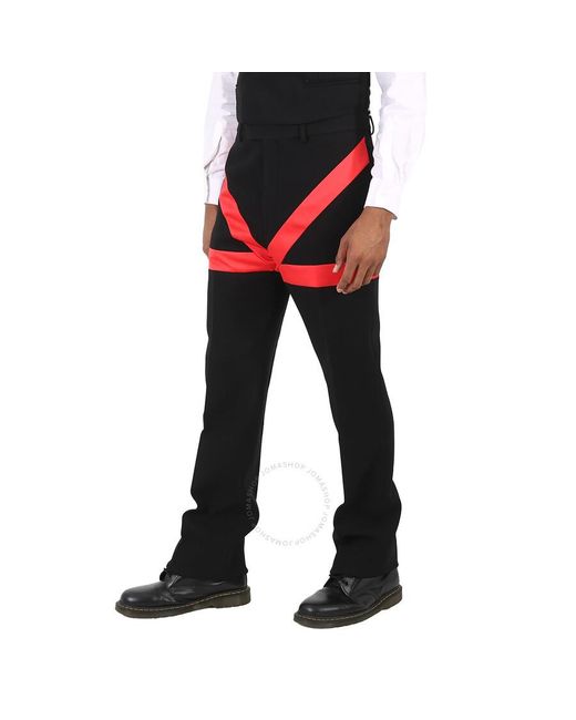Ferragamo Black Salvatore Satin Inlay Wool Tailored Trousers for men