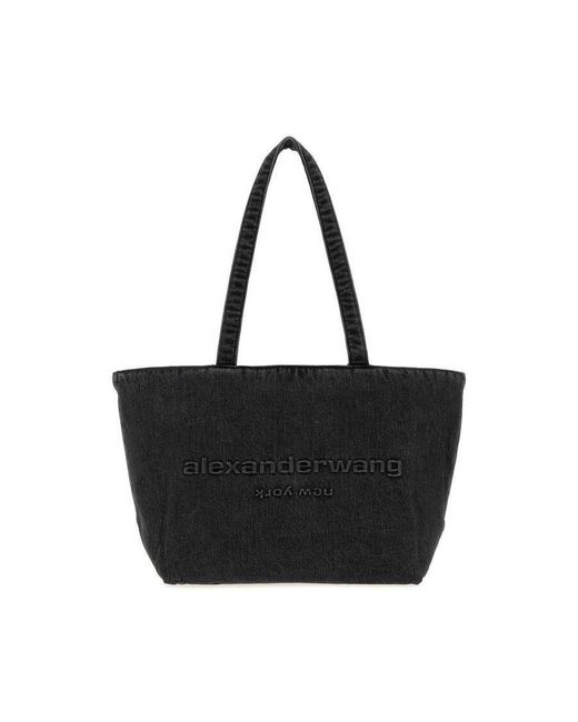 Alexander Wang Black Slate Denim Punch Shopping Bag Greyaged Borse A Mano