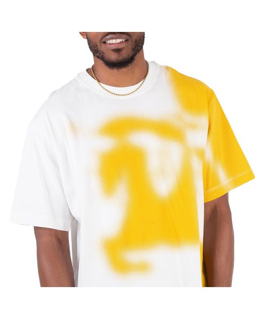 Burberry Yellow Ekd Two-Tone Crew Neck Cotton T-Shirt for men
