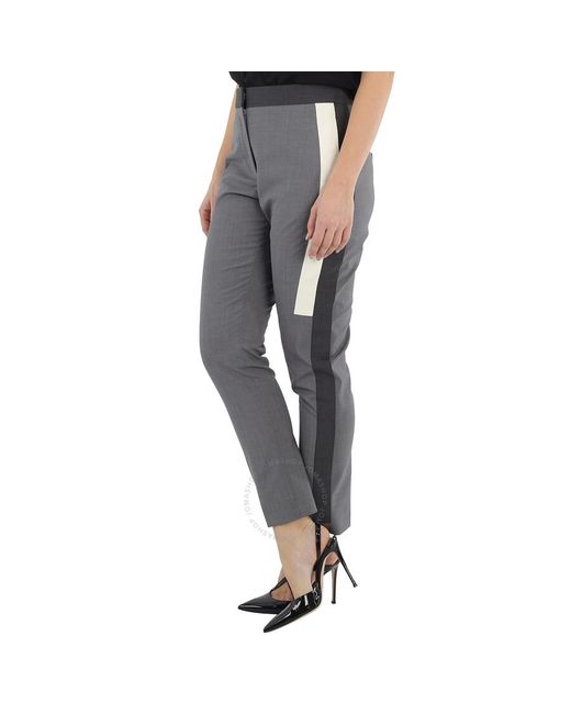 Burberry Gray Contrast Stripe Crop Wool Trousers
